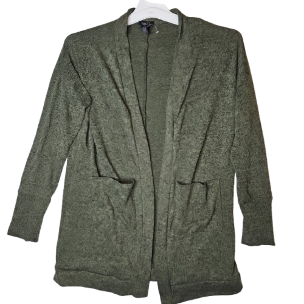 Rue 21 Cardigan Sweater Drap Pocket Long Sleeves Lagenlook Fashion Olive green S